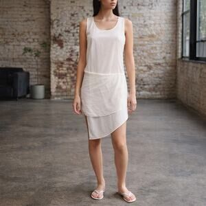 OAK NYC Silk asymmetric dress cream beige size Small